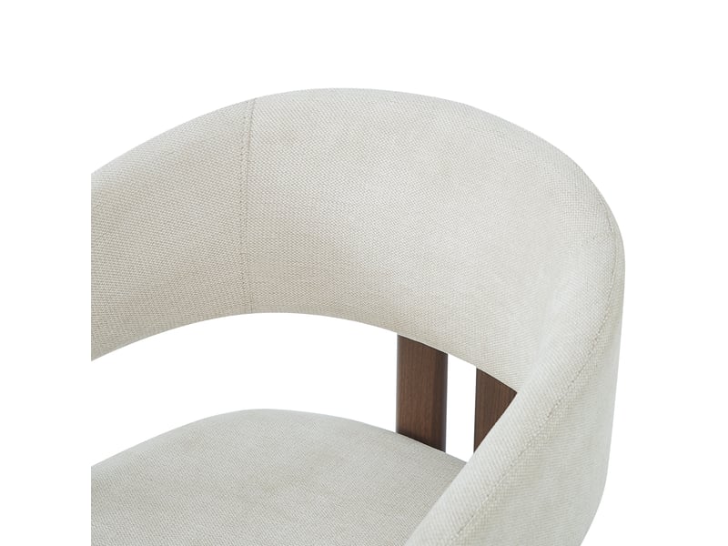 Lot de 6 chaises de salle à manger en lin beige avec accoudoirs, structure métal effet noyer, dossier rembourré, charge 150 kg, design moderne  - Conforama D