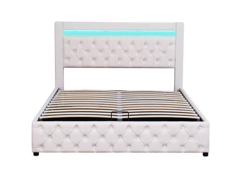 Lit adulte 160x200cm,lit coffre en pu avec éclairage led,blanc lit adulte blanc - Conforama D