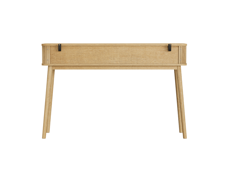  Console 120x35x77,6 cm avec 2 tiroirs en mdf chêne, style mid-century avec compartiment ouvert, meuble polyvalent pour salon  - Conforama E