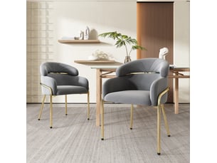Chaise de salle à manger lot de 2 avec accoudoirs et dossier matelassé, pieds en métal, velours gris