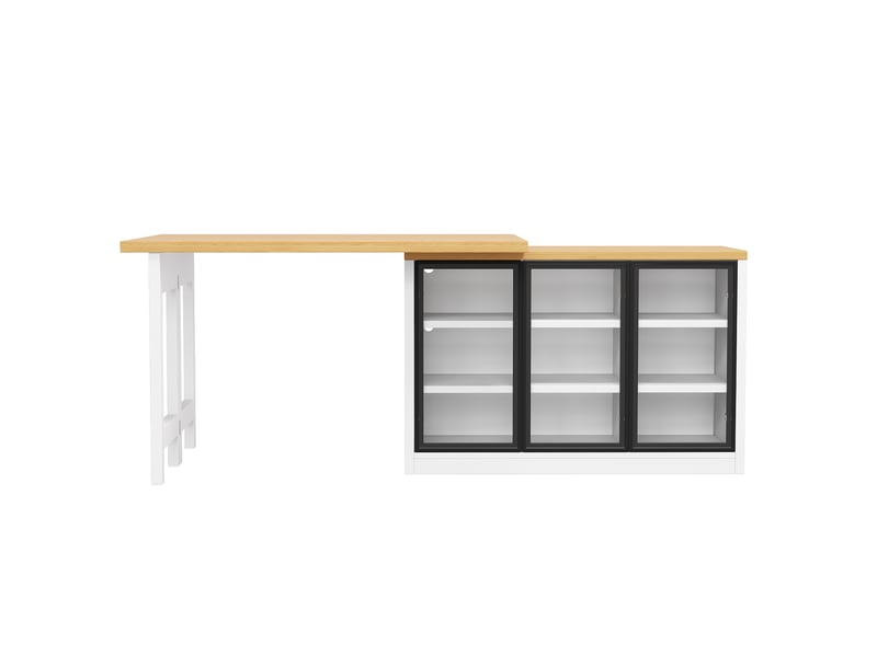  Buffet blanc extensible avec éclairage led, meuble rangement cuisine rotatif 360°, mdf et verre, 120x72 cm  - Conforama A