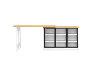 Buffet blanc extensible avec éclairage led, meuble rangement cuisine rotatif 360°, mdf et verre, 120x72 cm
