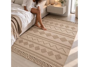 The white stone tapis berbère 160x230 cm beige | 100% coton, antidérapant et lavable à 30°c | motifs géométriques en relief style marocain pour salon et chambre