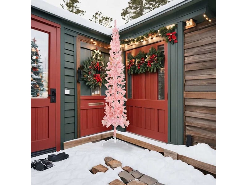  Demi sapin de noël, arbre de noël artificiel mince avec support rose 240 cm  - Conforama A