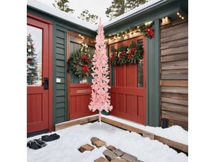 Demi sapin de noël, arbre de noël artificiel mince avec support rose 240 cm