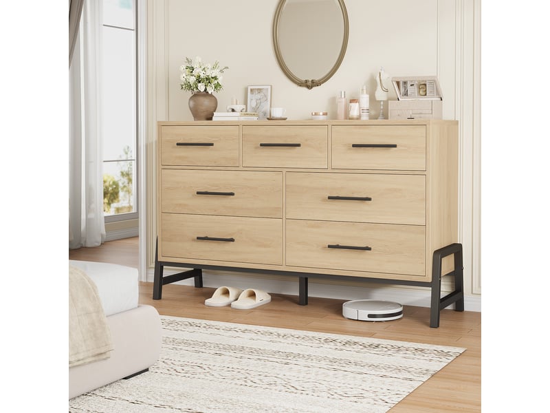  Commode indépendante 7 tiroirs 132 cm - armoire de rangement spacieuse en bois avec pieds métal - pour chambre, salon, entrée PHO_34V6WM8Q - Conforama A