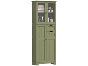 Armoire de rangement haute avec portes vitrées et étagères réglables pour salle de bain, cuisine, salon, verte
