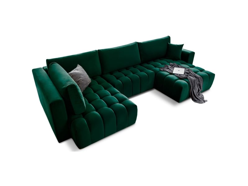  Canapé d'angle bonita convertible 6 places vert foncé effet velours – droit – 350x175cm  - Conforama A