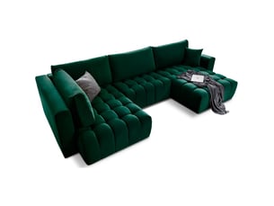 Canapé d'angle bonita convertible 6 places vert foncé effet velours – droit – 350x175cm