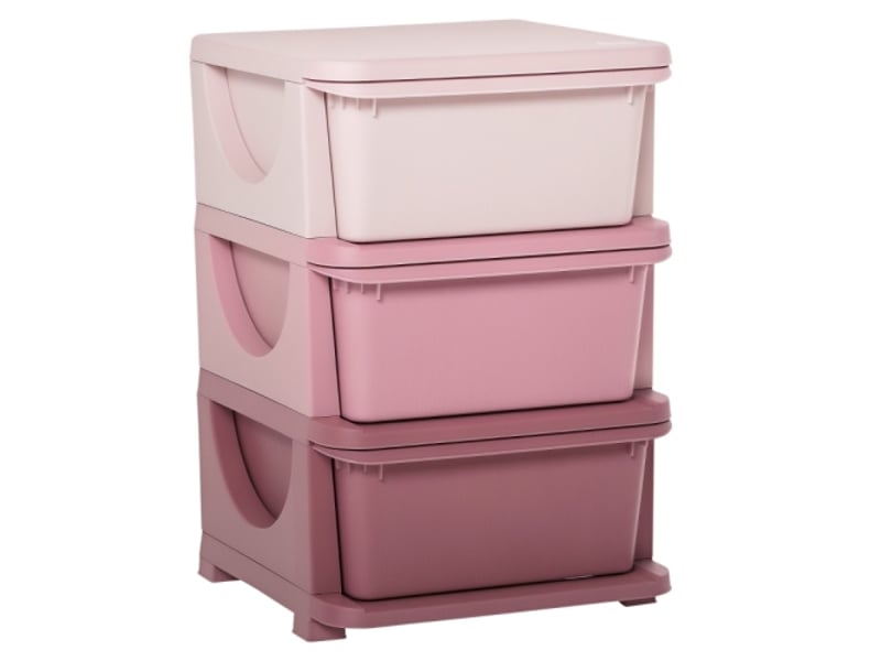  Meuble rangement jouets rose 3 niveaux, commode enfant, petit placard à tiroirs pour chambre enfant  - Conforama A