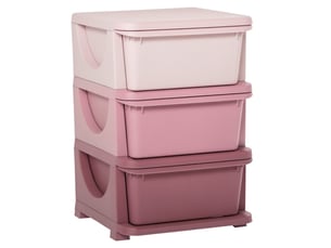 Meuble rangement jouets rose 3 niveaux, commode enfant, petit placard à tiroirs pour chambre enfant