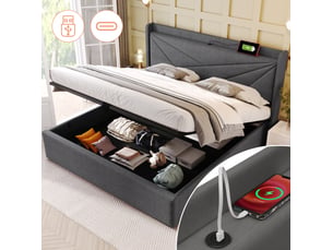 Lit coffre 160x200 cm, lit 2 places chargement usb desviae colors gris