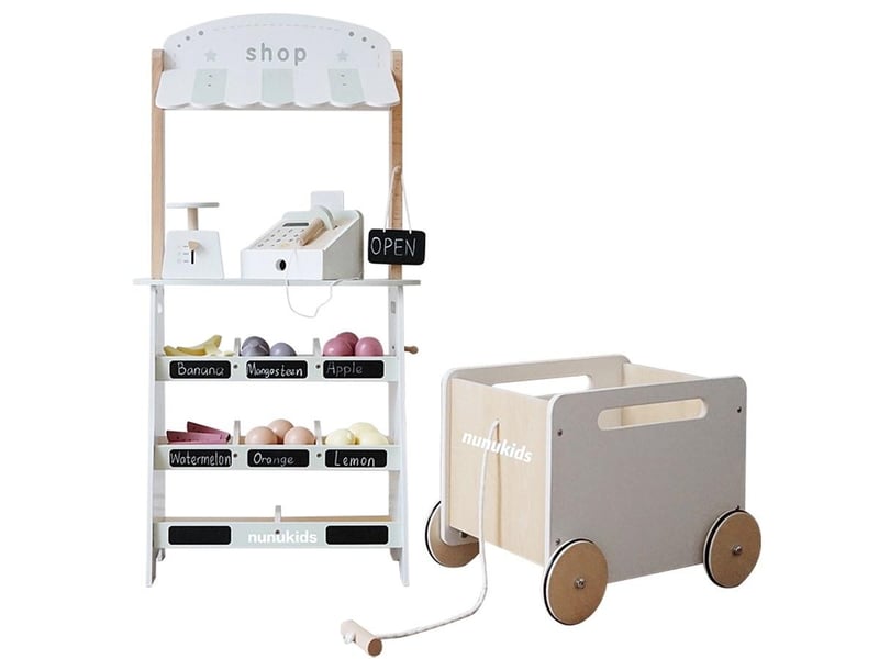  Stand de marché en bois - avec chariot, fruits et accessoires - 95,5 cm GTK449 - Conforama A