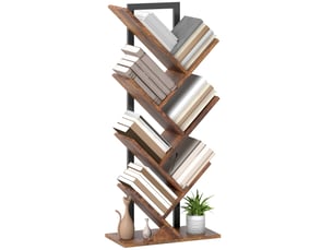 Étagère à livres, étagère autoportante à 7 niveaux, étroite, en forme d'arbre, idéale pour le bureau, couleur marron rustique