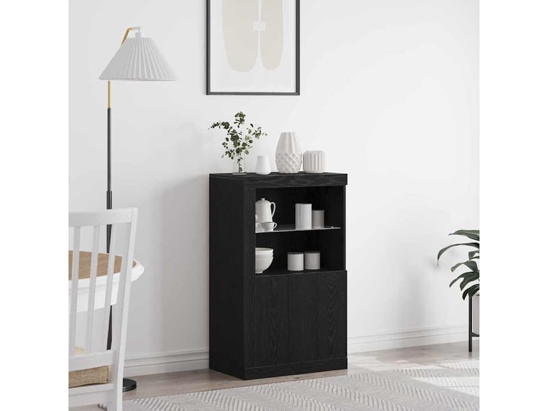  Buffet led, meuble de rangement salon 60,5 x 37 x 100 cm bois d'ingénierie chêne noir  - Conforama B