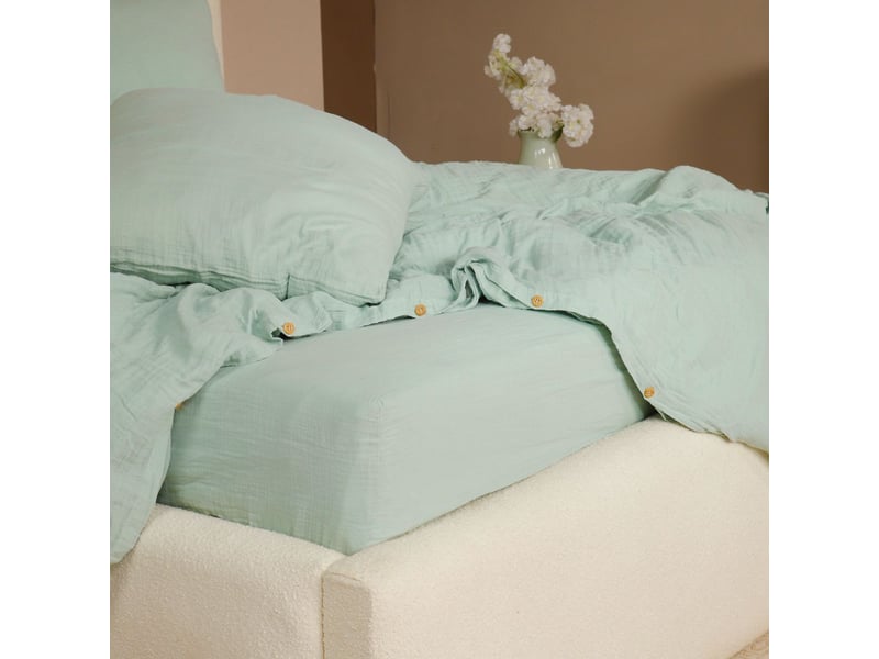  Parure housse de couette 260x240cm + 2 taies 100% gaze de coton lavée vert givré - valma VALMA - Conforama C