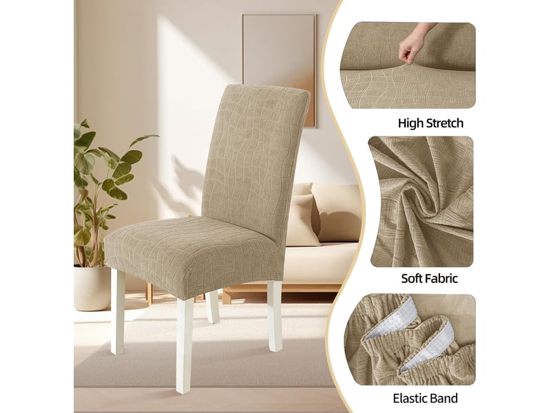  Housse de chaise de salle à manger imperméable – douce, extensible et ajustée – texture ondulée – résistante aux taches et antidérapante – kaki  - Conforama D