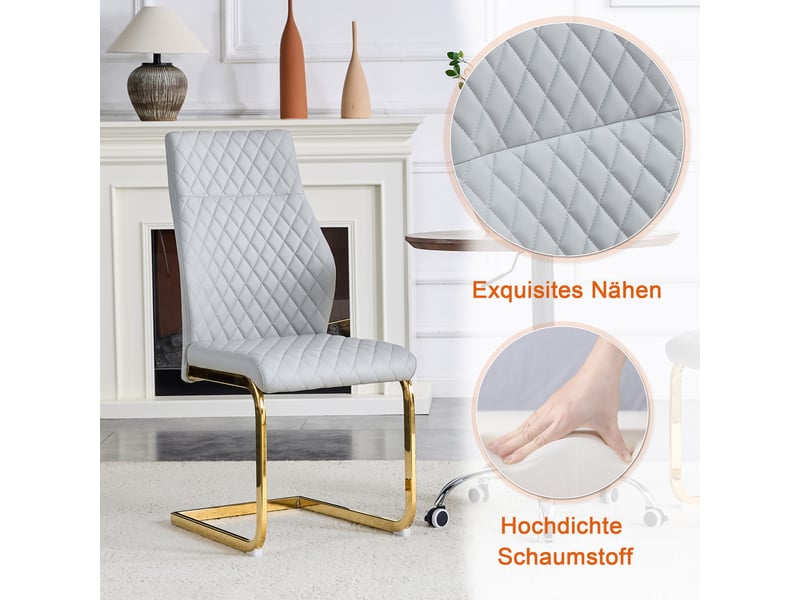 Ensemble table ronde 60 cm et 2 chaises gris clair, table bistrot 2 personnes pied métal doré pour cuisine - Conforama E