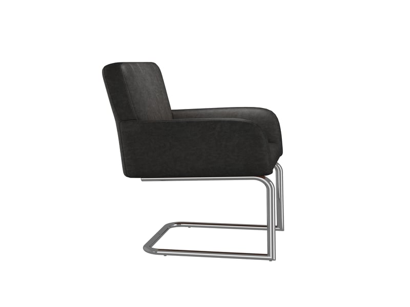 Lot de 6 chaises de salle à manger noires en polyuréthane, avec accoudoirs et piètement métal luge, 56 x 57 x 86 cm - Conforama R