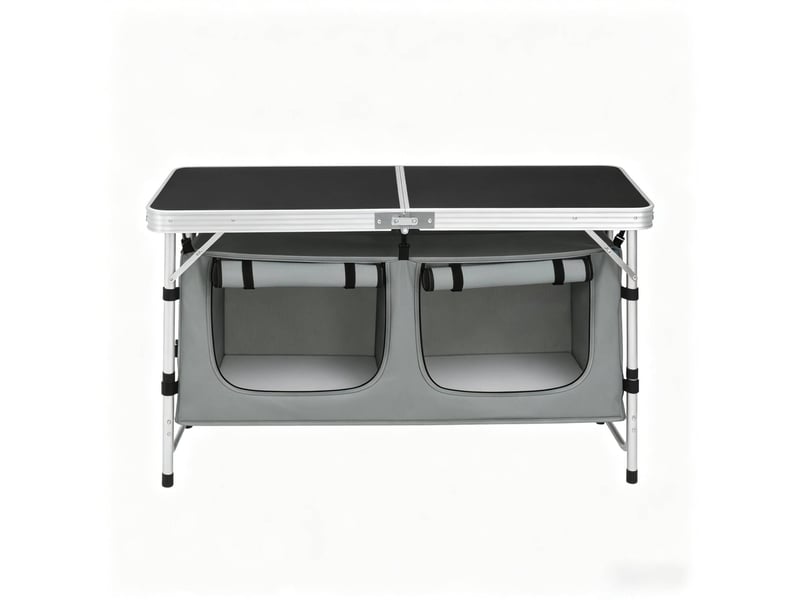 Table de jardin pliante 120 x 47 cm en aluminium, hauteur réglable avec sac de rangement suspendu bicolore - Conforama A