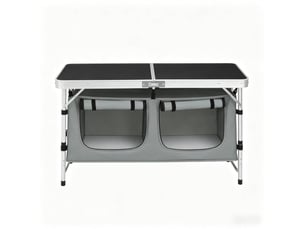 Table de jardin pliante 120 x 47 cm en aluminium, hauteur réglable avec sac de rangement suspendu bicolore