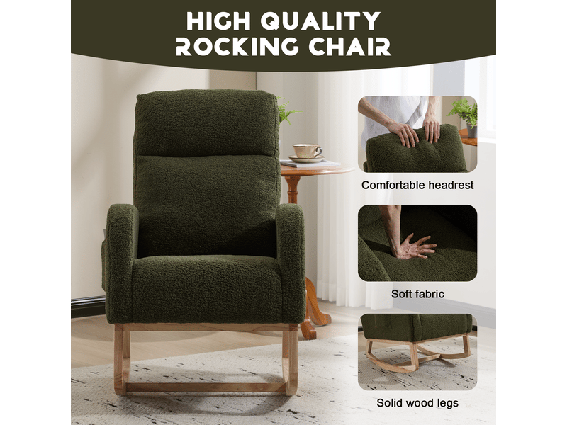  Fauteuil à bascule - fauteuil berçant moderne à dossier haut en polaire douce, idéal pour l'allaitement, vert  - Conforama E