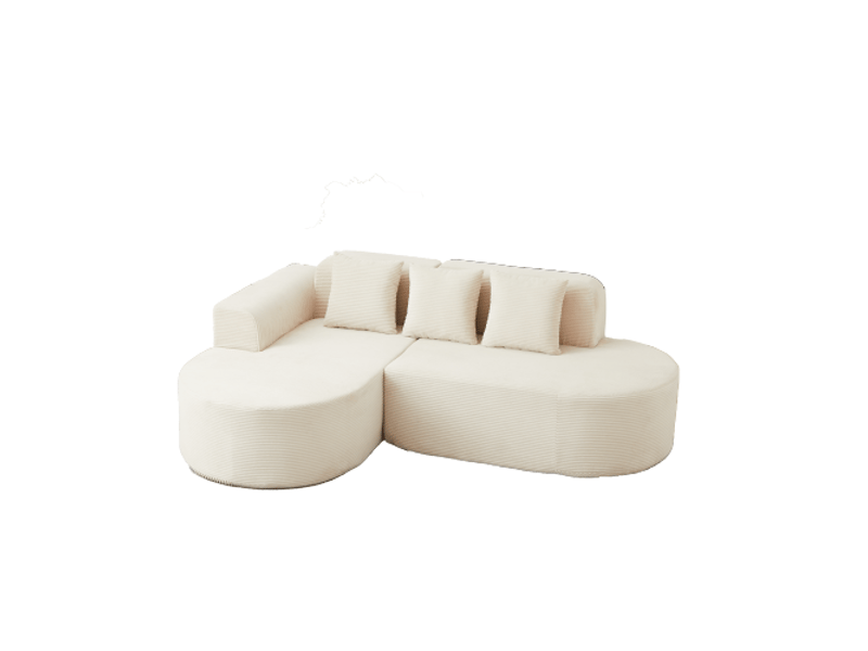 Canapé d'angle modulable 220 cm en velours côtelé - dossiers et accoudoirs arrondis, 3 coussins, salonsalle de jeux  - Conforama A