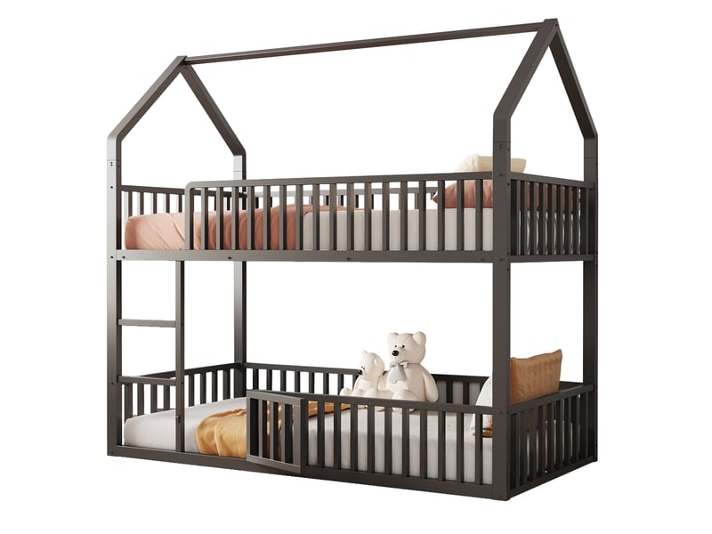  Lit superposé 90x200 cm en métal avec échelle et porte, coloris noir  - Conforama A