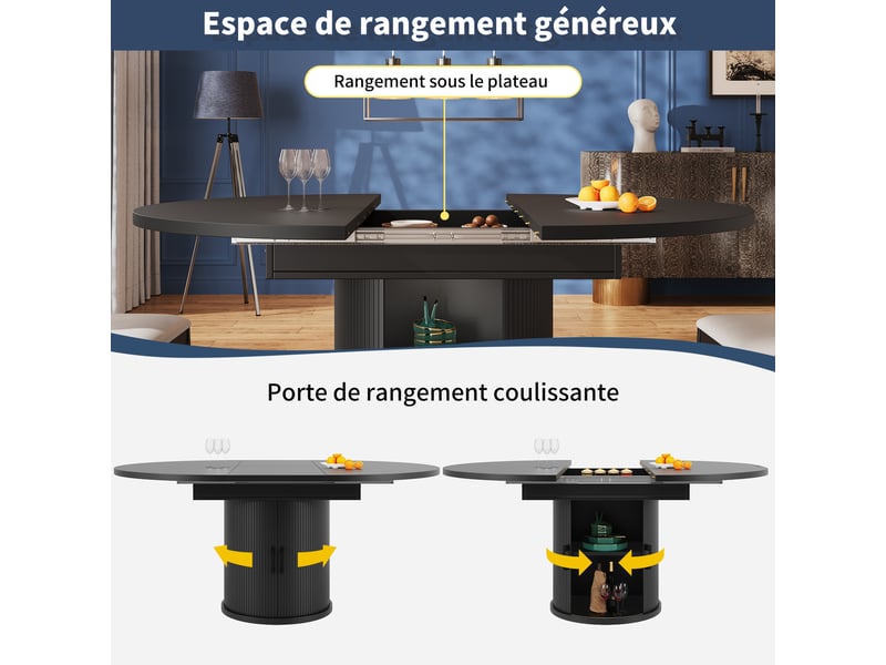  Table de salle à manger extensible avec rangement intégré en mdf 118-158×118×76,8 cm noir  - Conforama C