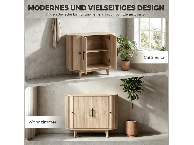  Buffet bas modenvie 4 portes avec étagère réglable mdf et acier naturel  - Conforama E