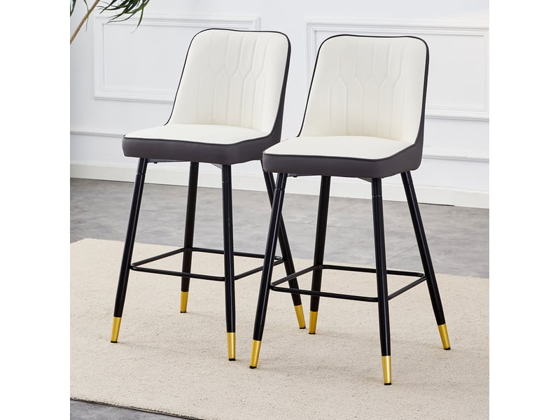  Tabouret de bar lot de 2 avec dossier ergonomique et repose-pieds, en pu et métal, blanc et gris  - Conforama B