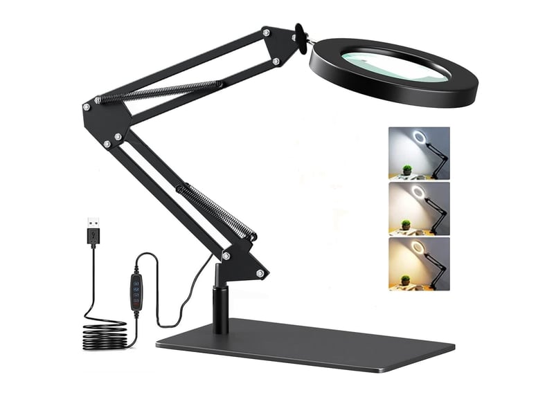  Lampe de bureau avec loupe 10x et led  avec base 3 modes de couleur,10 niveaux de luminosité  - Conforama A