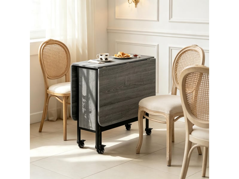 Table à manger pliante jusqu’à 6 personnes avec roulettes et étagère - lpospi - plateau rabattable métal panneau de particules gris  - Conforama C