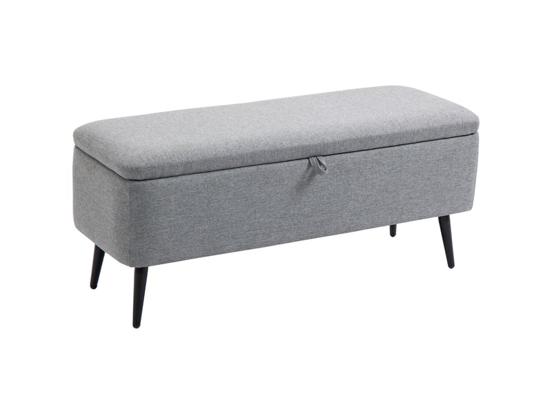  Banc banquette coffre de rangement 2 en 1 en tissu avec pieds en acier noir gris 102 x 40 x 39,5 cm  - Conforama B