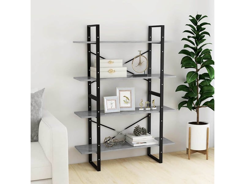  Bibliothèque à 4 niveaux, armoire à livres gris béton bois d'ingénierie  - Conforama C
