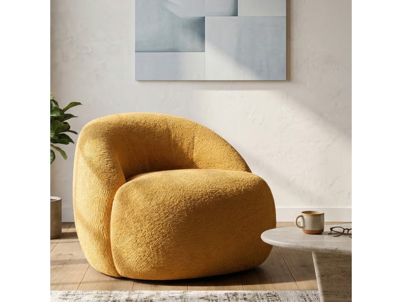  Fauteuil nubra, petit fauteuil revêtement tissu bouclé, 80x56x83h cm orange moutarde Nubra - Conforama B