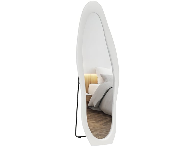  Miroir sur pied et mural avec cadre en velours ondulé, 160 x 50 cm, blanc  - Conforama A