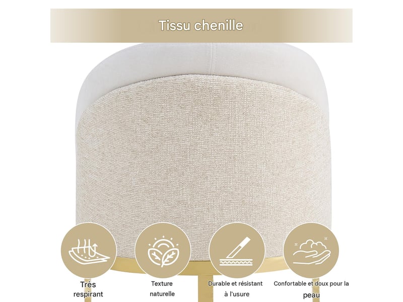 Lot de 2 chaises de salle à manger en tissu chenille beige et pieds dorés N634P448062B - Conforama E