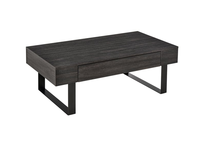 Table basse avec 1 tiroir et étagères ouvertes, style moderne, pour salon, en panneau de particules, gris foncé - Conforama A