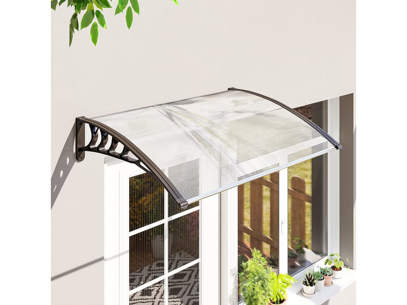  Auvent extérieur incurvé avec vis et boulons inclus, en polycarbonate, pp et aluminium, 122 x 89 x 24 cm  - Conforama D