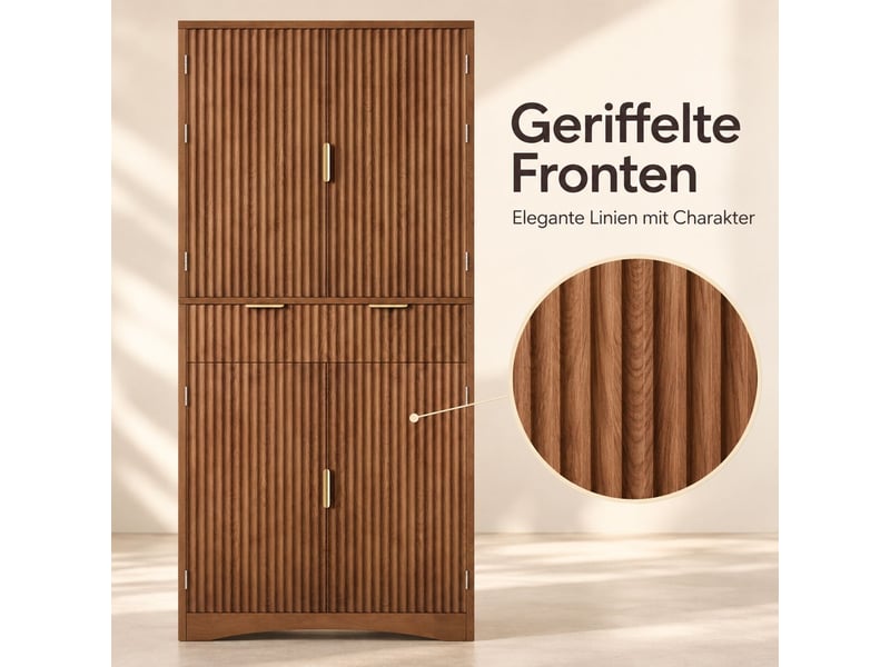  Buffet bahut à portes grillagées rangement à tiroirs et portes finition ton noyer  - Conforama E