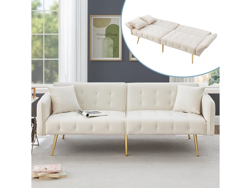  Canapé droit convertible 2 pl velours blanc canapé blanc - Conforama B