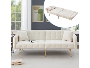 Canapé droit convertible <strong>MERAX</strong> <strong>canapé blanc</strong> 2 places Velours blanc