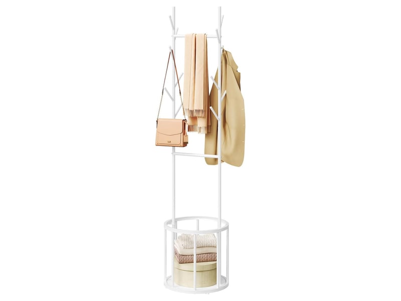 Portemanteau métallique avec panier de rangement rond, vestiair, 41x41x175cm, blanc  - Conforama A