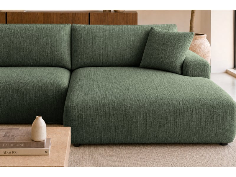 Elias - canapé d'angle convertible tissu chenille 3 places vert gauche - Conforama E