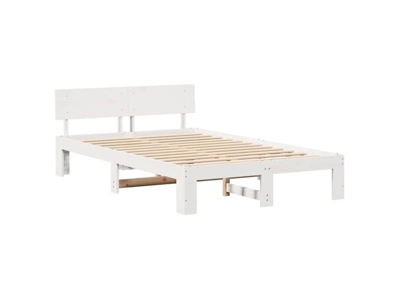  Lit double- lit adulte -  cadre de lit avec tête de lit blanc 135 x 190 cm pin massif  - Conforama C