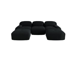 Canapé modulable en u 3 places en velours côtelé noir - 298 x 178 x 70 cm