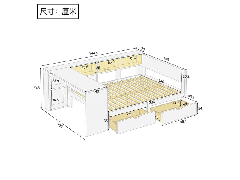  Lit 140x200 avec tiroirs et led, tête capitonnée, station charge usb, blanc  - Conforama E