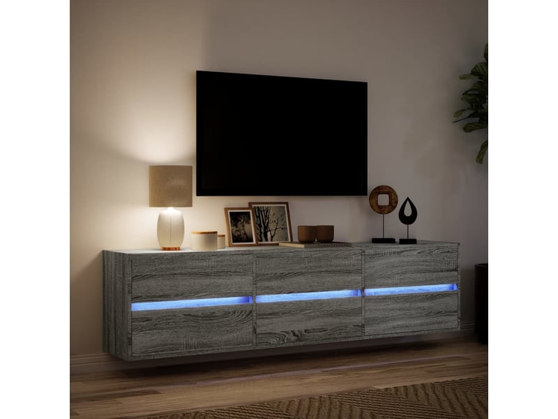  Meuble tv - banc tv - meuble de rangement mural avec led sonoma gris 180x31x45 cm  - Conforama E