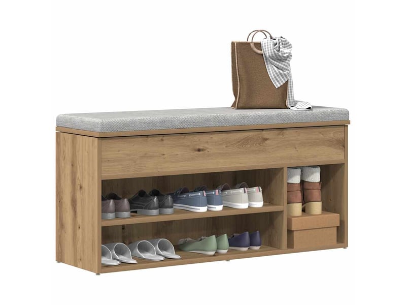  Banc à chaussures, meuble à chaussures chêne artisanal 102x30,5x45cm bois ingénierie  - Conforama B